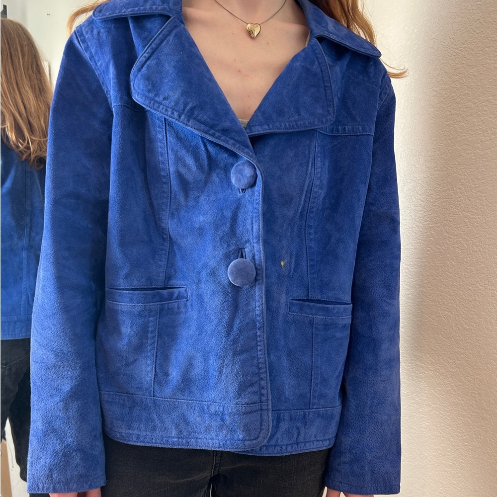 Y2K Vintage Suede Royal Blue Size 2 Jacket Coolgirl Preppy Hippie Capsule